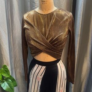 Metallic Gold Long Sleeve Crop Top